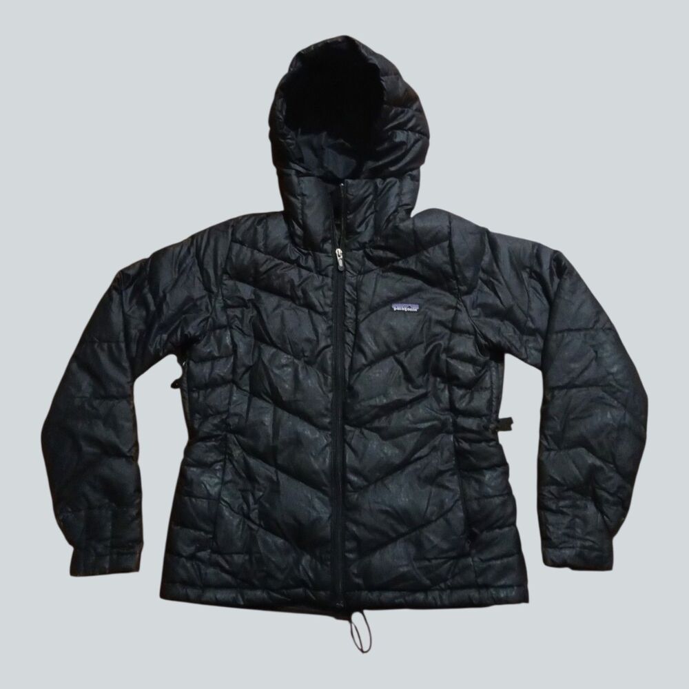 Patagonia Women's M Goose Down Puffer Jacket Black Hooded Winter Coat